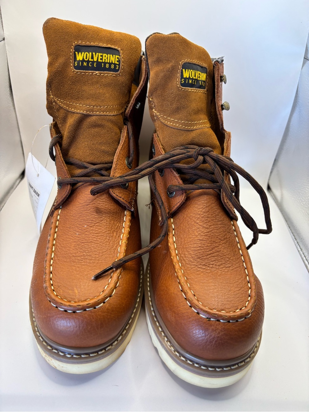 Wolverine Tan/Brown Leather Moc Toe Work Boots